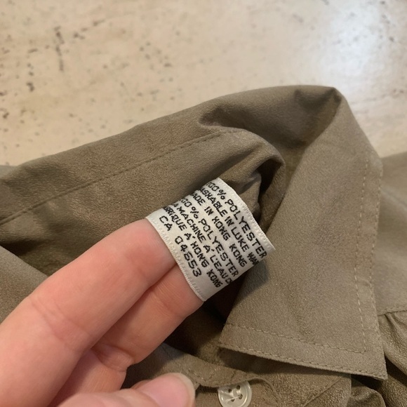 VINTAGE Rouie Blouse Size 10 Sueded Polyester Tunic Shirt Taupe 80s - Picture 4 of 7